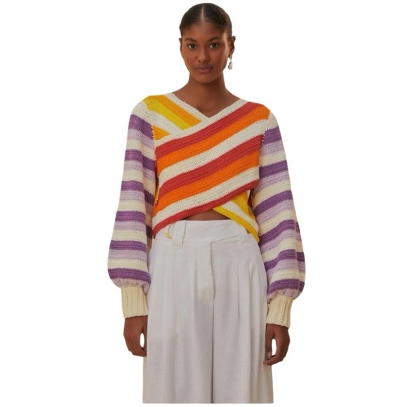 FARM Rio Sweaters - FARM RIO Sunset Stripes Crochet Sweater Cotton, Medium​